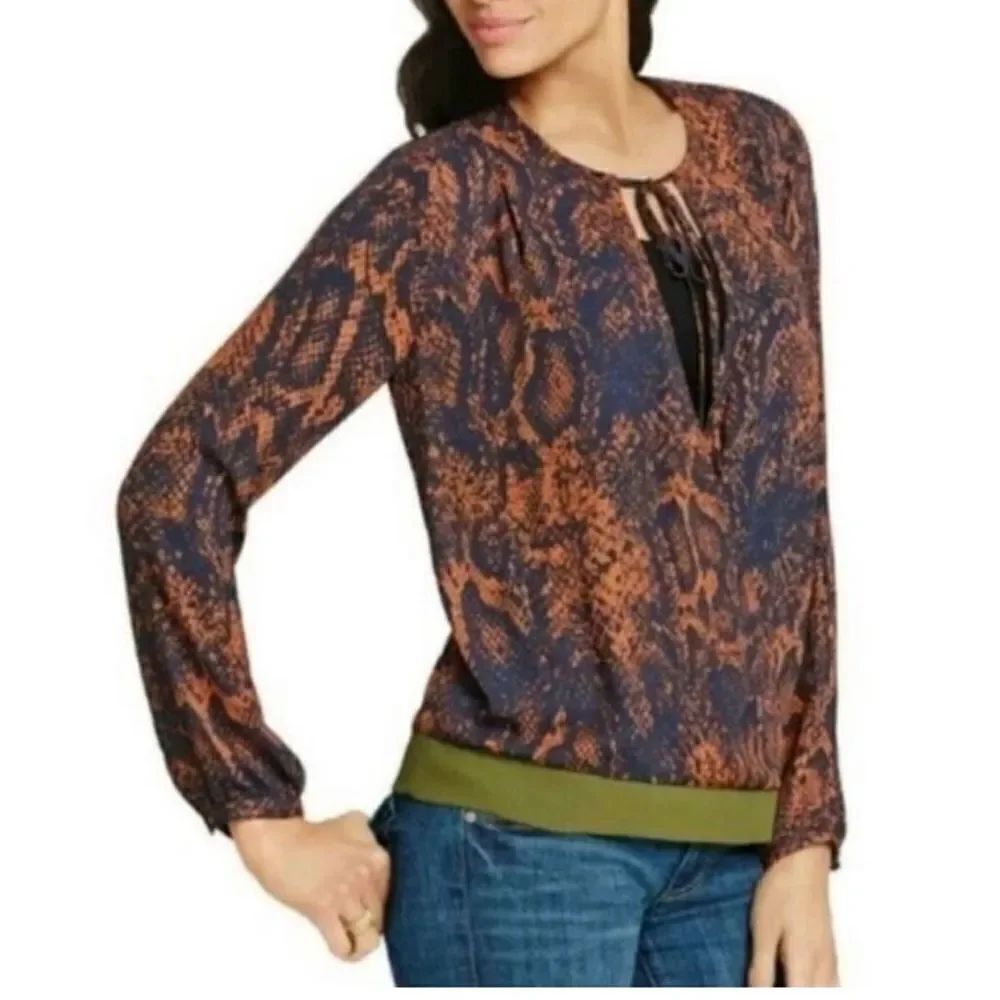 Womens CAbi Style 101 Border Faux Wrap Tie Snakeskin Top Blouse - Sz M
